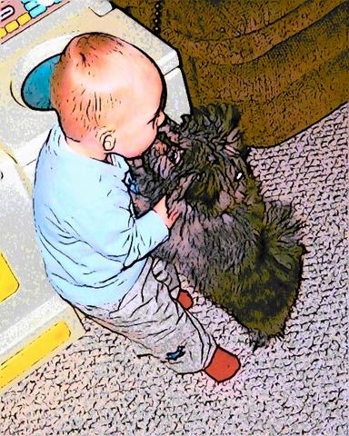 Cartoon Dog - Here's a pic I took of my son meeting our Aunt's dog, and I used the cartoon function in the Kodak program for the effect.