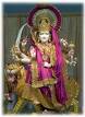 indian god...durga maa - In Hindu mythology, Durga is a fierce form of Devi, the Mother Goddess, the all-powerful almighty goddess. According to a legend the gods could not defeat the buffalo demon Mahish, who was threatening the existence of the universe. They begged Shiva for his assistance, and Shiva advised all the gods to release their shaktis.  The shaktis of the gods emerged in female form. These goddesses fused together in blinding light from which arose a magnificent goddess with many arms. She was as beautiful as she was deadly. Durga was born fully-grown and is depicted as extremely beautiful and full of rage.  The gods called this goddess Durga, the invincible one, and they armed her with all their weapons. Thus armed, Durga rode to the top of a mountain on a lion. In a bloody battle, she defeated Mahish and his army of demons and thus saved the Universe from this demon’s menace.