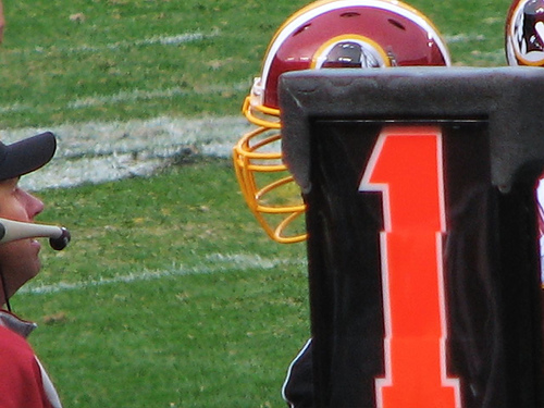 Washington Redskins vs. Atlanta Falcons pt. 8 - Picture of one of the players talking to one of the coaches.