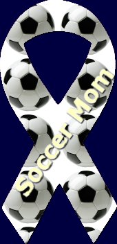 Soccer Mom - Image of a ribbon with soccer balls over it and written on it"Soccer Mom"