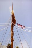 Hawai'i state flag - The Hawai'i state flag being flown above the Hokule'a voyaging canoe.