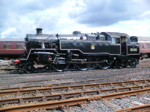 The First Train - British Railways 2-6-4T 80105 Built at Brighton works in 1955. Designed by Riddles as mixed traffic tank locomotive. Purchased by a group of members from Barry scrap yard in 1973