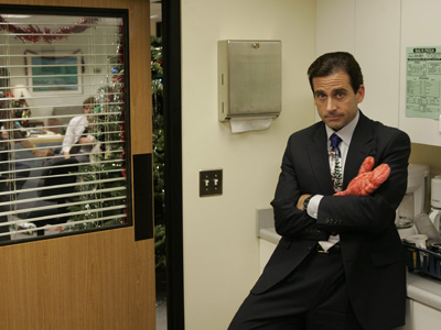 Michael Scott - Steve Carell from 'The Office' as Michael Scott.  This is from the Christmas episode 2005.