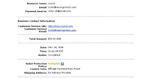 Mylot payment - Just a screenshot showing mylot paid me.