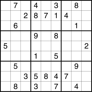 Sudoko - Sudoko 
Its a number game,contains 9 3x3 matrix..and intially have some number bitween 1-9.
You have just to enter numbers in blank such that each column and each row and each matix contains number 1-9 only once. 


