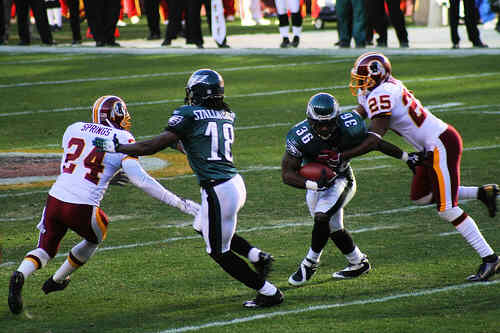 Washington Redskins vs. Phlidephia Eagles pt. 36 - One of the philly players about to get tackled.