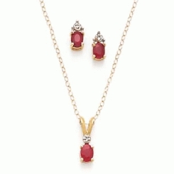 Pendant and Earrings - 10K Yellow Gold and Ruby & Diamond Set with Pendant on 18 inch Chain & Earring with 0.01 Carat Diamond and 0.75 Carats Ruby     List Price:   $210.87  Your Price:   $155.98/ea