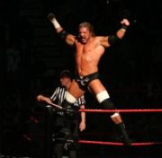 HHH -  2003, Levesque married Stephanie McMahon. He became a father on July 24, 2006 when Stephanie gave birth to an 8 lb, 7 oz (3.8 kg) baby girl, Aurora Rose Levesque.  Hunter has appeared as Triple H on MADtv and Saturday Night Live and as professional wrestler 'The Disciplinarian' on an episode of The Drew Carey Show.  Triple H appeared in the movie Blade: Trinity, as a vampire enforcer named Jarko Grimwood.  In late 2004, Triple H released a book entitled Making the Game: Triple H's Approach to a Better Body. Mostly devoted to bodybuilding advice, the book also includes some autobiographical information, memoirs, and opinions.  Triple H was featured in the August 14 2005 episode of MTV's Punk'd. He was led to believe that he had ruined a wedding by hitting the bride in the face with a door and damaging her nose, until Ashton Kutcher and Stacy Keibler showed up. Hunter was also featured in an episode of The Bernie Mac Show.  In May 2006, Triple H appeared in commercials for Miller Lite where he debates 'Man Law' with the likes of Burt Reynolds, Eddie Griffin and Jerome Bettis. His appearances in this advertising campaign are ironic, given his personal stance against the consumption of alcohol. [citation needed] That same month, he also appeared in a commercial for USA Network with Anthony Michael Hall, which cross-promoted RAW and Hall's show, The Dead Zone; the main comedic factor being Cena leaving a sunburn enhanced handprint on Triple H's back. He has also been featured in an advertisement for Stacker 2's YJ Stinger, and commercials for bodybuilding supplements such as Joe Weider's Dynamic Muscle Builder and No X-Plode.  Triple H has also briefly appeared in a Wendy's commercial; he holds up a Triple Classic Burger and calls it the 'Triple H Burger'.  In a November 14, 2006 interview with rapper The Game, it was revealed that Triple H is suing him over rights to the nickname, 'The Game'. [1]  Triple H has been a guest announcer for the Mr. Olympia since 2004.