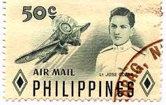 Philippine Stamp honoring Lt. Jose Pepe Gozar - An image of a Philippine Stamp honoring Lt. Jose Pepe Gozar, an aviator hero of the Philippine Air Force during World War 2 who died missing in action after he was asked by Gen. Douglas McArthur to fetch his new Mustang P51 in Australia. He was never found at age 21. His story is in http://blog.gozar.info