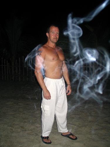 Big Bear the genie - prepped for a night out on beach Puerto Galera
