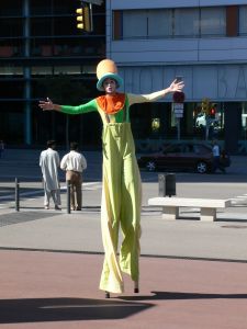 Clown on stilts - How's the view from up there?