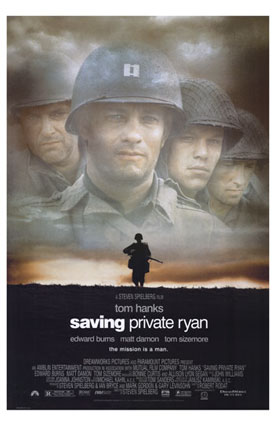 saving private ryan - Saving Private Ryan is a 1998 Academy Award winning film, directed by Steven Spielberg and written by Robert Rodat, set in World War II.  This film is particularly notable for the intensity of the scenes in its first 25 minutes, which depict the Omaha beachhead assault of June 6, 1944. Thereafter it presents a heavily fictionalised version of a real-life search for a paratrooper of the United States 101st Airborne Division.  Spielberg later pursued his interest in the liberation of Europe with the television mini-series Band of Brothers, which he co-produced with Tom Hanks.  The story follows a squad of U.S. Army Rangers from the D-Day invasion of Omaha Beach in Normandy on June 6, 1944 to their defense of a strategic bridge in the fictional French town of Ramelle on the Merderet River. The film begins with a graphic recreation of the landing of the first wave of troops on the beach. The film focuses on Captain John Miller who eventually manages to lead a group of men through the German beach defenses to reach the heights overlooking the beach.  The story shifts to the U.S. War Department offices where thousands of death notification letters are being typed for delivery to the families of the dead soldiers. It is discovered that three of the four brothers of the Ryan family have all died within days of each other and that their mother will receive all three notices on the same day. The fourth son, James Francis Ryan, a paratrooper, remains unaccounted for somewhere in France. General George Marshall orders that he be found and sent home immediately.  The scene changes back to Europe, where Miller assembles a group of eight men to carry out the order of finding Ryan and returning him safely to the rear. One of the men, Upham, is a map maker and budding novelist who is included in the squad as a French and German interpreter. He is shunned by the others, who see him as an outsider and a liability to the squad; he clearly lacks the physical qualities of a soldier. They scoff at his plans to write a book about the bonds of brotherhood that develop between soldiers in combat. Upham also discovers from the others that they have a cash pool going to determine Miller’s home town and his peacetime occupation.  Possessing virtually no information as to Ryan’s whereabouts or the location where his unit parachuted into France, Miller and his men must move from town to town and among other American units to find him. Shortly after the unit arrives in a small village under heavy counter-attack by German forces, Caparzo is killed by a sniper. They hear Ryan may be with a unit of Airborne troops fighting for control of the village. Unfortunately, he turns out to be an entirely different man, James 'Frederick' Ryan.  Growing increasingly frustrated, Miller’s squad pushes ahead and comes across a field where wounded soldiers have gathered. A glider pilot has collected the dog tags of dead men and Miller’s men search through them. Ryan’s name is not among them, and, in desperation, Miller begins asking passing soldiers at random if they have seen or know him. Miller gets lucky and finds a friend of Ryan’s (the man has lost his hearing from a close grenade explosion and yells all his answers, in a rare moment of humor in the film). He tells them that Ryan has joined a mixed unit and is defending a bridge in the nearby town of Ramelle.  Before arriving in Ramelle, the squad finds an abandoned radar outpost guarded by three German soldiers armed with an MG42 machine gun. The discovery of a squad of dead GIs, apparently ambushed by the gunners, leads to Miller's decision to attack the position despite the objections of his men. During the ensuing action, Wade (the squad's medic) is fatally wounded. The unit takes its anger out upon the only surviving German soldier, first beating him and then ordering him to dig graves for Wade and the other dead Americans. Miller takes a moment for himself, quietly weeping over the loss of Wade and Caparzo, and the stress of the situation he and his squad find themselves in. Upham develops a rapport with the German soldier (referred to as 'Steamboat Willie' in the credits, due to part of their conversation), and over the protests of the squad, who want to execute the soldier, Miller orders the man blindfolded and released. Hot-headed Brooklynite Reiben is pushed to mutiny by this action and threatens to desert the squad. The ensuing argument climaxes when Horvath points his pistol at Reiben and threatens that if he does not rejoin the squad, he'll be shot. Miller defuses the situation by revealing his civilian vocation (an English teacher) and his quietly emotional speech about duty and responsibility convinces Reiben to stay.  As they approach Ramelle, the squad encounters a German half-track personnel carrier and hide, puzzled when it is heavily damaged by an unexpected explosion. After a brief firefight, the squad makes contact with a small Airborne patrol armed with a bazooka. By chance, one of the soldiers is Ryan.  The squad joins the remainder of Ryan’s Airborne unit holding the bridge in Ramelle. The bridge is strategically important; the German and American armies both need to hold it in order to cross the Merderet River. Miller tells Ryan about the deaths of his brothers, but Ryan refuses to leave his unit, even under Miller's direct orders. Unable to complete their original mission as planned, Miller and Horvath decide that the squad will stay to defend the bridge from German attacks.  Soon after, Ramelle comes under attack by Waffen SS tanks and infantry who outnumber and outgun the Americans; the force consists of at least 50 men accompanied by self-propelled guns and Tiger tanks. Running out of ammunition and anti-tank weapons, the Americans are pushed back by superior numbers and firepower. Jackson, in a sniper's post in the bell tower, shoots German soldiers until he is killed when the tower is destroyed by a shell from a German Marder III. Mellish desperately holds a machine gun position in the window of a house, but is overrun by German soldiers after he runs out of ammunition. A member of the Waffen SS (who is often mistaken for 'Steamboat Willie') kills him with a knife after a short but brutal hand-to-hand struggle. Upham, who was supposed to be resupplying Mellish, sits paralyzed with fear on the stairs as the German leaves the room and passes him without a word.  Miller retreats across the bridge with Reiben, Ryan, and a badly wounded Horvath, who collapses and dies soon after. They prepare to destroy the bridge, but a near miss from one of the German tanks knocks Miller off his feet and sends the detonator flying. He attempts to venture back onto the bridge into heavy enemy fire to retrieve it, but is shot (though not killed outright) by 'Steamboat Willie', who has rejoined the German army since his release. Dazed and dying, Miller vainly fires his service pistol at the Tiger tank advancing across the bridge, when it impossibly explodes. Moments later, a pair of P-51 Mustangs fly over, having arrived as air support and bombed the tank. Upham emerges suddenly from his hiding spot and takes several of the remaining Germans prisoner, including Steamboat Willie. Willie tries to talk to Upham, but, having witnessed Miller's shooting, Upham deliberately shoots him and tersely orders the others to leave.  Miller is tended to in vain by Reiben. His final words to Ryan are: 'James... earn this. Earn it.' Ryan’s face morphs into that of an old man, standing near Miller’s grave at Colleville-sur-Mer, where the film opens. Before saluting the grave, an emotional Ryan expresses his hope that Miller will regard the life Ryan has tried to lead as a 'good man' as enough to repay the debt he owes Miller and his squad for their sacrifice.
