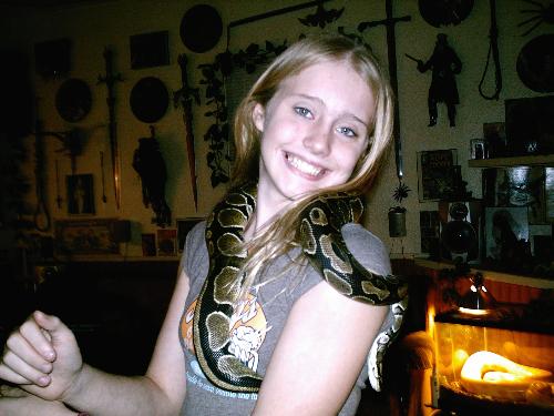 My Daughter's snake with her friend Katie - This is my Daughter's friend Katie with Koal.