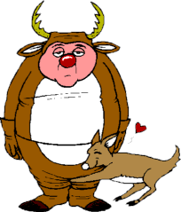 Fake Rudolph - A Man dressed as Rudolph! A reindeer loves him!