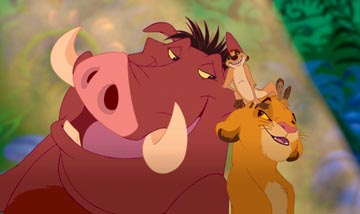 the lion king  - Pumbaa and Timon with Simba