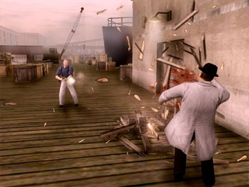 The Godfather the Game -  The Good: The game makes great use of the film license; plenty of challenging, multitiered missions to keep you busy; fun combat and interrogation system; you can explore a great-looking, expansive map of 1940s new york, with no load times; good music. The Bad: Heavily recycled character and vehicle models, as well as building interiors; occasionally glitchy and stupid artificial intelligence; unstable frame rate.  The Godfather is widely regarded as one of the greatest films of all time. So when Electronic Arts announced that it was making a game based on the license, it made sense as a business venture, but it also seemed like a risky move to adapt such a beloved and well-known story to a video game. Luckily, that risk paid off. The Godfather is a satisfying, lengthy adventure, and more importantly, it remains faithful to the classic film while managing to create a compelling story of its own.   Even though you play as an all new character, the game still manages to stick closely to the events in the movie.  The Godfather puts you in the role of a peripheral character that didn't appear in the film, but nevertheless played a critical role in the story. While the character is by no means an official write-in from Mario Puzo or Francis Ford Coppola, he manages to mesh fairly well with the rest of the story, a large part of which is taken directly from the film. When you start the game, you can create a mobster using customization tools similar to those found in the EA Sports games. You then begin the game and watch your father get gunned down in the streets by rival mobsters. Flash forward a few years to the wedding scene from the opening of the film, and your mother is asking the Don to take you under his wing and offer you work. As we learned from the film, no Sicilian can refuse a request for a favor on his daughter's wedding day, so the Don sends the imposing Luca Brasi to look after you and teach you how to be a mobster.  You start off as an unofficial enforcer for the Corleone family, which means your job is to muscle merchants into paying you protection money. You do this by simply walking into a store and talking to the owner. Usually the owners won't simply give in, but you can intimidate them by smashing up their stores (or their faces) until they start to see things your way. Once you take over a business, you get a payout each week, and there are dozens of shops you can shake down all throughout the five areas of New York. Some stores are fronts for illegal rackets, such as brothels, gambling dens, and illegitimate importing operations, and you can buy out these rackets to further increase your weekly income.  Extorting businesses and taking over rackets isn't all there is to do, though. There are plenty of story missions that you'll pick up as you play. Some missions are taken directly from the movie. You'll have to drive the Don to the hospital after he's gunned down in the street, travel to Hollywood to reenact the famous horse head scene, plant the pistol for Michael Corleone to use to off Sallazzo in the diner, and more. Most of the scenes are very faithfully re-created for the game, and it's great to be able to take part in some of the most memorable moments from the film, such as Sonny's ambush at the toll plaza and the assassinations of the Dons intercut with scenes from the baptism of Michael Corleone's niece. In fact, the best part of The Godfather is that it handles the source material respectfully and manages to offer enough new content to feel like more than just a by-the-numbers adaptation of the movie.  Helping to keep the game faithfully tied to the movie is the accurate depictions of the Corleone family members. With the exception of Michael, all of the characters look and sound just like they did in the movie. The voice acting is mostly excellent, with the exception being some of the stock characters that populate the city beyond the Corleone compound. The music is taken directly from the movie, and while you'll hear the main theme a few too many times throughout the game, the music adds a nice touch of authenticity.   This game borrows heavily from GTA, but that isn't necessarily a bad thing.  In addition to the characters, the city of New York has been carefully rendered in detail, and you can spot specific scenes from the film as you travel the streets of Little Italy, Brooklyn, Midtown, Hell's Kitchen, and New Jersey. The city might be a bit too accurate, though, because some of the streets are confusing, making it a hassle to get around town. There are a lot of interiors in the game as well, which you can freely enter without any load times. Unfortunately, most of the interiors are heavily recycled, so you'll see the exact same bakery, hotel, flower shop, and mob-family compound several times throughout the game.  The Godfather borrows heavily from the Grand Theft Auto series of games, so you can expect the same senseless violence and absurd mayhem those games are known for. You can steal cars, run down pedestrians, shoot people at random, and evade the police. As you commit crimes, your heat gauge increases, and anywhere from one to five badge icons will appear on the screen to indicate how badly the cops want to take you down. It's easy to avoid the police for the most part, and you can bribe them if you don't feel like a chase. If you don't bribe them, they'll try to run you off the road, but the cars handle so well in the game that you can deftly weave through traffic to avoid being caught. If you are caught, you're simply killed, which isn't such a big deal, since you get revived at the nearest hospital for a small fee.