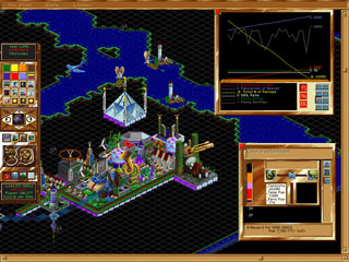 Afterlife - Afterlife http://www.gamespot.com/pc/strategy/afterlife/index.html Afterlife represents one of the most unusual videogame concepts to ever make it to store shelves. As a semi-omnipotent being (I know that's a bit of an oxymoron, but this game's full of things like that), you are responsible for laying out a functional heaven and hell to reward or punish the denizens of a strange planet. To do so, you must keep an eye on the most common sins and virtues of your people (who look a lot like the monsters from Critters), the balance of temporary to permanent souls in each of your buildings, and more mundane tasks like the building of roads and training facilities. For each soul you process you are rewarded with pennies from heaven, which may in turn be used to purchase more edifices and services.