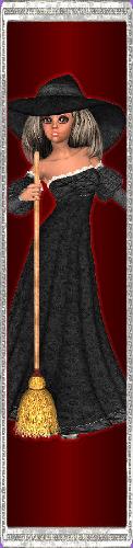 Witch on vertical red background - This was made as an idea for bookmarks.