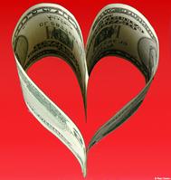 Love of money - A heart made up from dollars