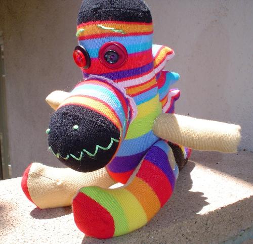 Quirky sock critter - A sock dragon I designed.