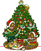 Happy Holidays to one and all! - This is a cute little picture of little bears decorating a christmas tree and it has presents under the tree also. It is a cute little picture.
