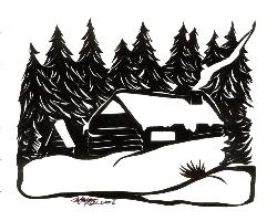 snow and cabin - 100% hand cut out using only a pair of scissors.  Check out my animals and pets. www.mgcreativearts.com   Under silhouettes