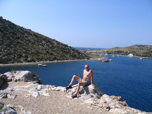 This is me in the bay at Gumusluk - We love it here, it is the bay at Gumusluk, near Bodrum, Turkey
