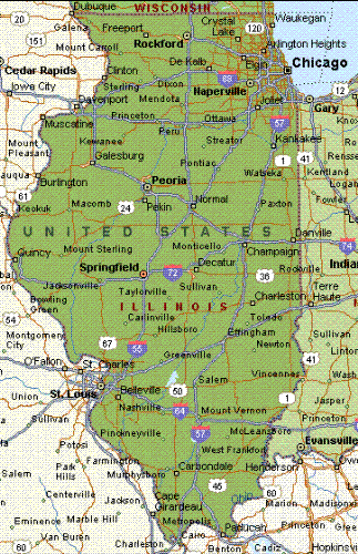 illinois - map of the state of Illinois, USA.