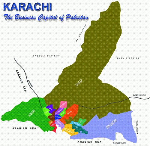 Karachi's Map - Karachi's, the largest city of Pakistan, Map