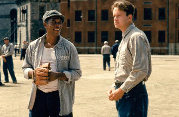 The Shawshank Redemption  - Andy Dufresne, a mild mannered New England banker, is convicted of murdering his wife and her lover. Despised at first by the other inmates because of his introverted manner, Andy slowly forges an unlikely friendship with Red, a seasoned lifer and his gang. Soon, Andy also becomes popular with the prison guards, including the vicious Captain Hadley who offers him protection against the jail's rougher convicts in exchange for financial counseling. The prison warden also takes advantage of Andy's banking knowledge by exchanging privileges for creative bookkeeping. Over a twenty year period, Andy is able to maintain his sanity and dignity in prison not by physical force but by mental force. His smarts and confidence keep him going and he is able to teach the other prisoners that hope is the ultimate means of survival.