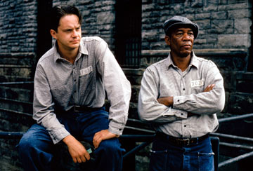 The Shawshank Redemption  - Andy Dufresne, a mild mannered New England banker, is convicted of murdering his wife and her lover. Despised at first by the other inmates because of his introverted manner, Andy slowly forges an unlikely friendship with Red, a seasoned lifer and his gang. Soon, Andy also becomes popular with the prison guards, including the vicious Captain Hadley who offers him protection against the jail's rougher convicts in exchange for financial counseling. The prison warden also takes advantage of Andy's banking knowledge by exchanging privileges for creative bookkeeping. Over a twenty year period, Andy is able to maintain his sanity and dignity in prison not by physical force but by mental force. His smarts and confidence keep him going and he is able to teach the other prisoners that hope is the ultimate means of survival.