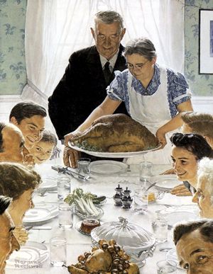 Norman Rockwell's famous painting. - A traditional holiday family meal through the eyes of classic American life painter, Norman Rockwell.