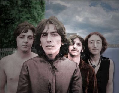 The Beatles - there goes George Harisson, the man in the center. So God really creates entities such as him? Isn't it a wonderful world to live in???