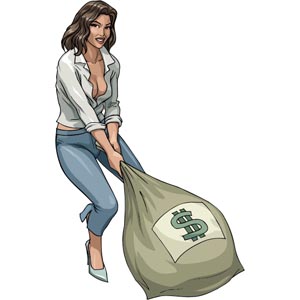 Cash Time - This is a piscture of a woman dragging a bag of cash.