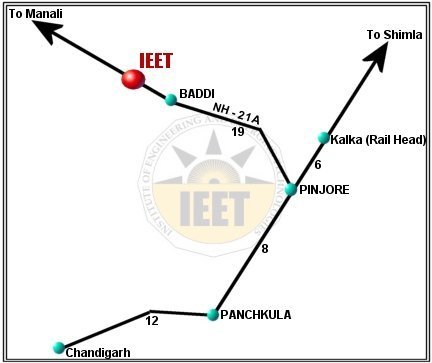 map - :: About Us ::
LOCATION AND DEMOGRAPHY
IEET is just 40 km from the 'City Beautiful' Chandigarh. Chandigarh is india's first modern city planned and beautifully designed. Institute is located in the industrial township of Baddi on the Baddi-Nalagarh stretch of National Highway 21-A.The Institute is reachable from Delhi by rail & road.Kalka & Chandigarh are the nearest railway stations. The Campus has unique location, its inmates are almost free from all adverse of environmental pollution.
A ROUGH MAP
Distances from neighbouring towns translates into the following manner :
Chandigarh - 60 minutes
Panchkula - 45 minutes
Pinjore - 20 minutes
Kalka - 30 minutes
Ambala - 1 hour and 15 minutes
Shimla - 3 hours and 15 minutes
map - :: About Us ::
LOCATION AND DEMOGRAPHY
IEET is just 40 km from the 'City Beautiful' Chandigarh. Chandigarh is india's first modern city planned and beautifully designed. Institute is located in the industrial township of Baddi on the Baddi-Nalagarh stretch of National Highway 21-A.The Institute is reachable from Delhi by rail & road.Kalka & Chandigarh are the nearest railway stations. The Campus has unique location, its inmates are almost free from all adverse of environmental pollution.
A ROUGH MAP
Distances from neighbouring towns translates into the following manner :
Chandigarh - 60 minutes
Panchkula - 45 minutes
Pinjore - 20 minutes
Kalka - 30 minutes
Ambala - 1 hour and 15 minutes
Shimla - 3 hours and 15 minutes
