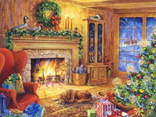 home for holidays - warm house with christmas tree