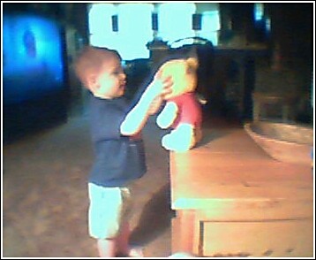 Taylor enjoying Pooh - Taylor my  grandson  enjoying  his toys