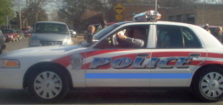 police car in local christmas parade - police car in local christmas parade