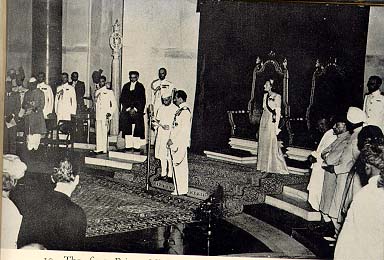 India and Pakistan 1947 - Aug. 15, 1947: Mountbatten swears Nehru in as Prime Minister of India