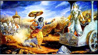 Mahabharat - Lord Krishna in Kurukshetra Mahayuddha, where he has revealed the Secrets of Life , to his deciple,friend,follower,worshipper Arjuna.