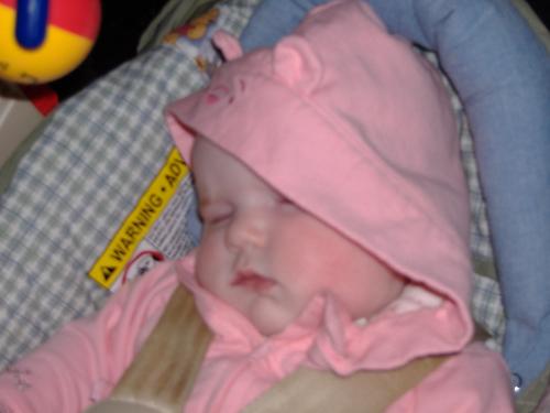 SHH - Marissa asleep in the car. So Cute with her little ears!