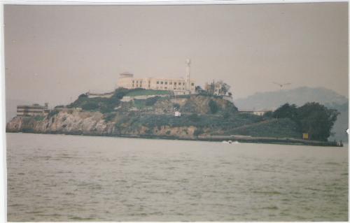 Alcatrazz - A view of Alcatrazz from San Francisco.  You can take a ferry to go to this old prison facility and look around.  The movie 'The Rock' was shot on film in Alcatrazz.