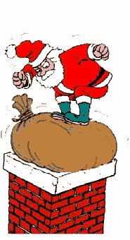 santa stomping on bag of present at a flue - santa delivering his toys makes it somehow, imagine this happening on occasion