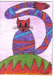 art card 3 - a cartoony one i did of a cat,very colourful!:)