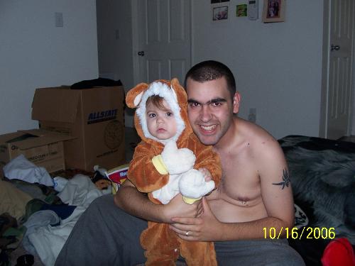 Daddy and monkey! - Katherine in her monkey suit for halloween and daddy!!!