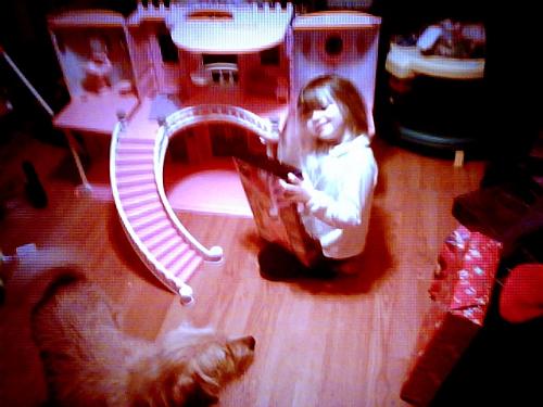 Cassie our 5yr old  - She is opening her christmas presents.