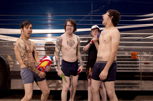 fall out boy - fall out boy having a water fight