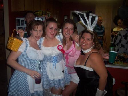 Halloween - This is Carlisa as little bopeep(i think), Carol as dorothy,ME as an angel (but u can't see my wings in this pic) and Anne as hunny bunny.