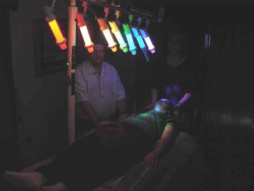 Chromotherapy - A person undergoing chromotherapy.