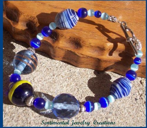 Big Blue Lampwork Bracelet 2 - Handmade Bracelet : Lampwork